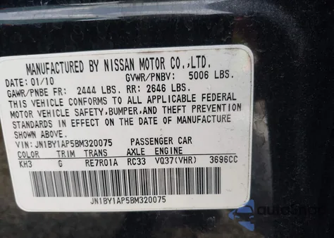 2011 Infiniti M37 z USA, uszkodzony, nr VIN JN1BY1AP5BM320075